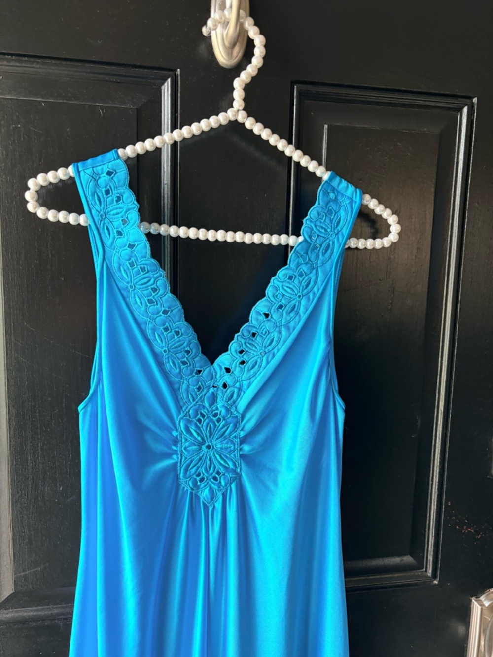 VTG Vanity Fair Blue Nylon Embroidered Lace Bodice Nightgown Size S - Picture 3 of 14